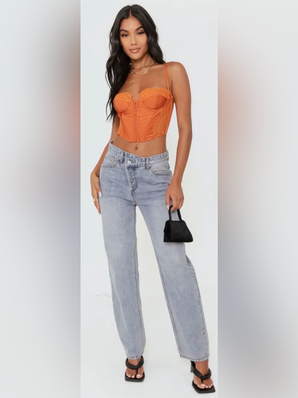 Edikted Light Wash Boyfriend Crossover Waist Baggy Jeans XS